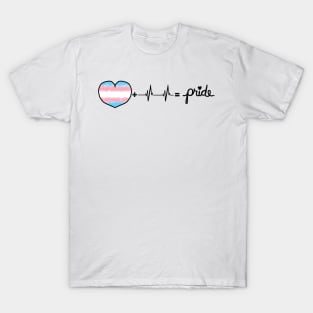 Trans Pride Flag Heart + Heartbeat = Pride Design T-Shirt